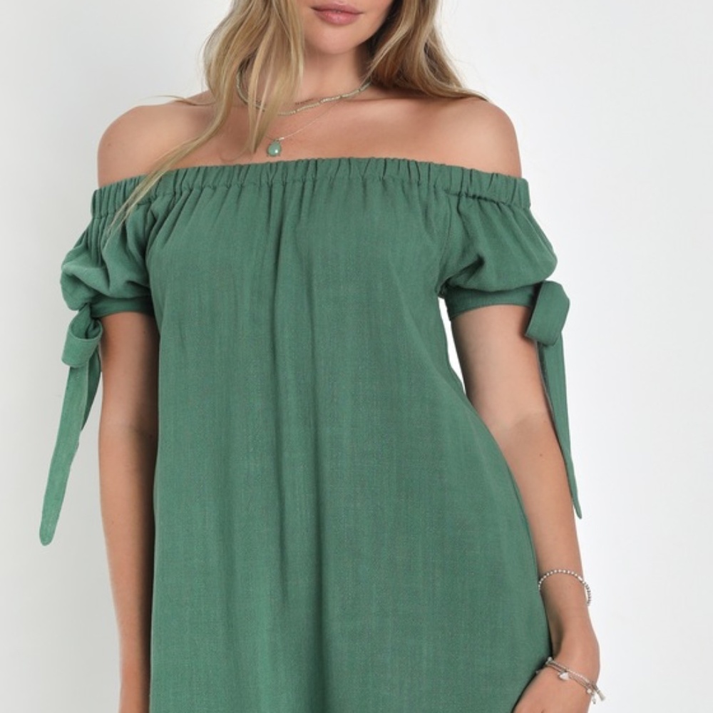 Lulus Al Fresco Evenings Olive Green Off-the-shoulder Dress - Size M